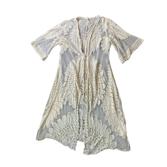 Adiva Boho Embroidered Lace Cardigan Kimono Duster Large - Picture 1 of 11